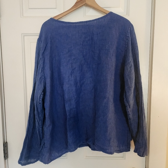 Flax linen tunic top blue vneck size large minimalist lagenlook - Picture 6 of 8